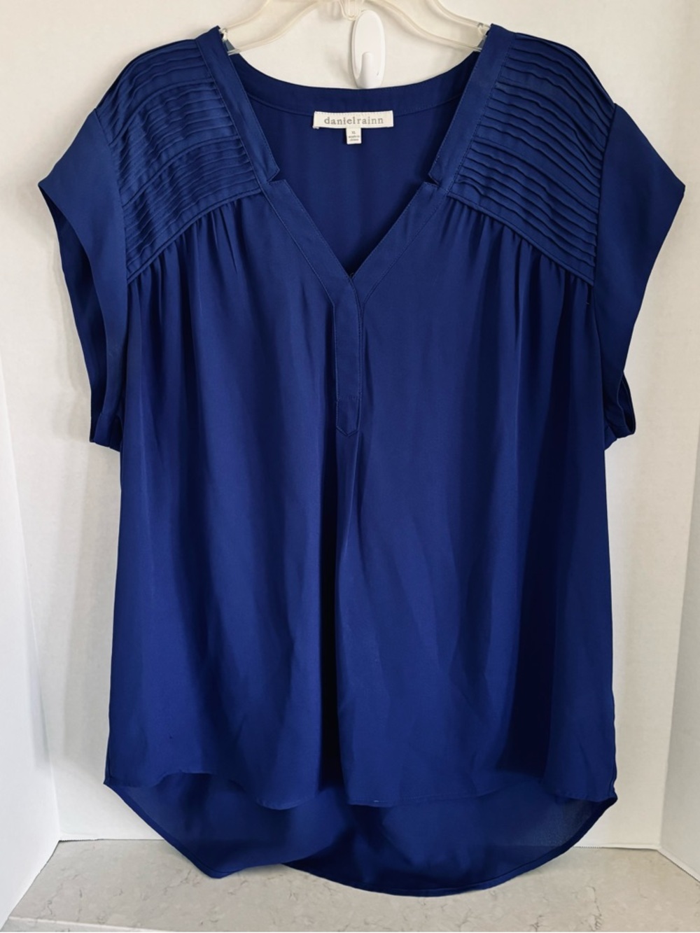 Daniel Rainn Royal Blue Pleated Yoke V-Neck Blouse